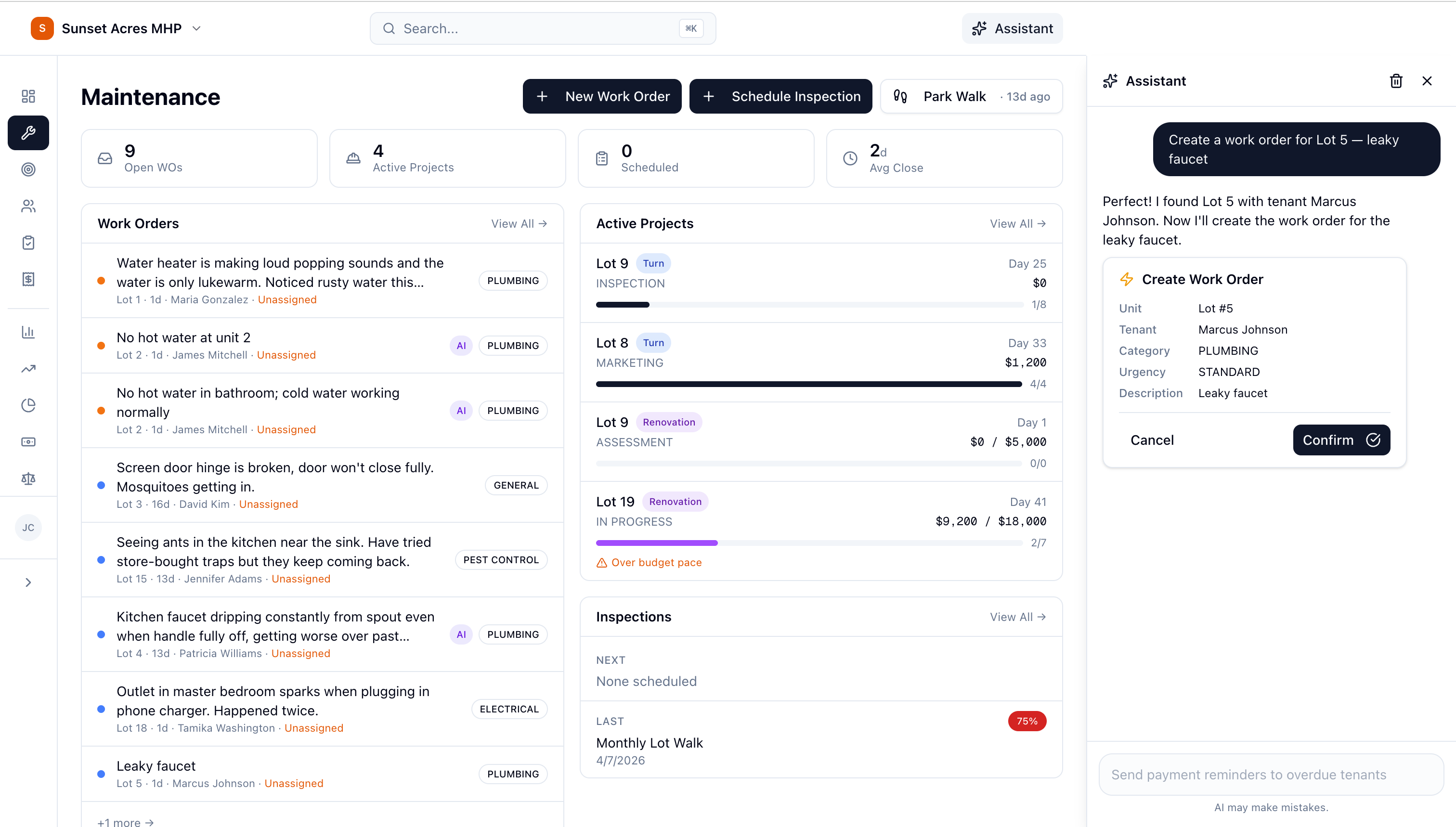LotKeeper AI assistant responding to natural language commands